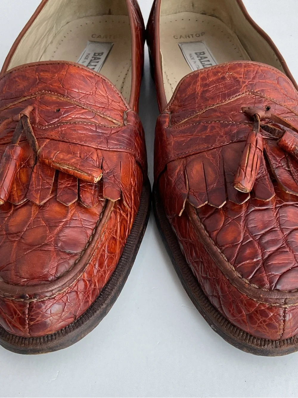 Rare Vintage Bally Cantor Genuine Caiman Leather Tassel Slip On Loafers Men’s 9M